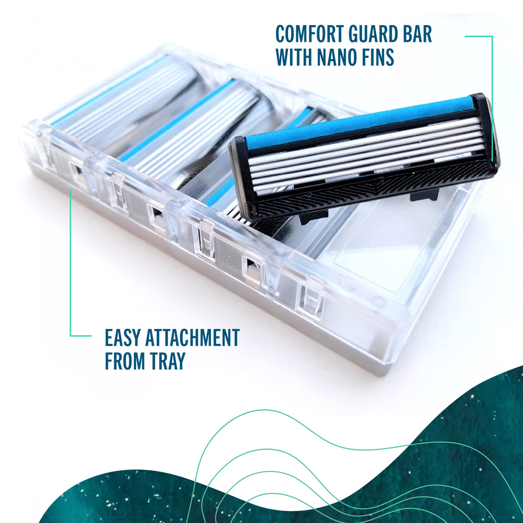 Preserve Wave blade cartridge with comfort guard bar and nano fins on a white background