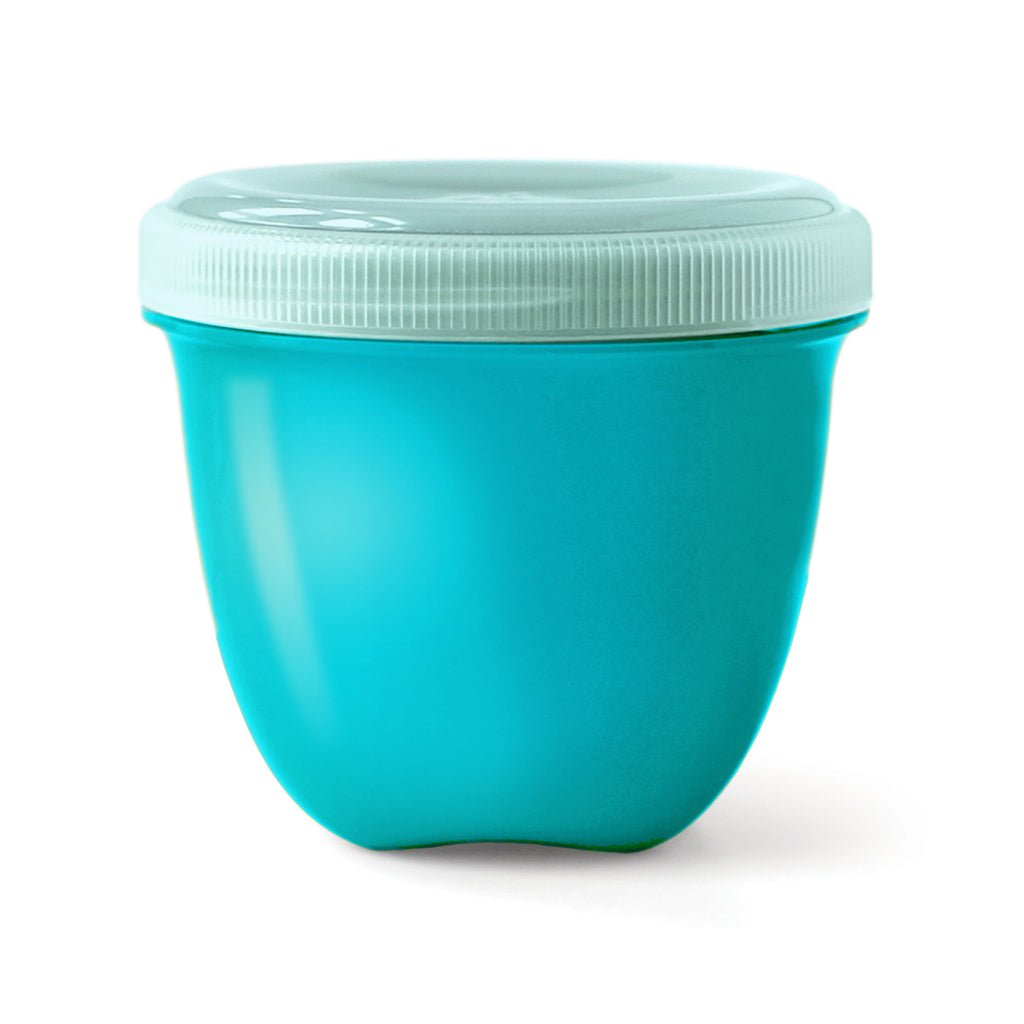 An aqua plastic Preserve mini food storage container with a clear screw-on lid, shown against a plain white background.