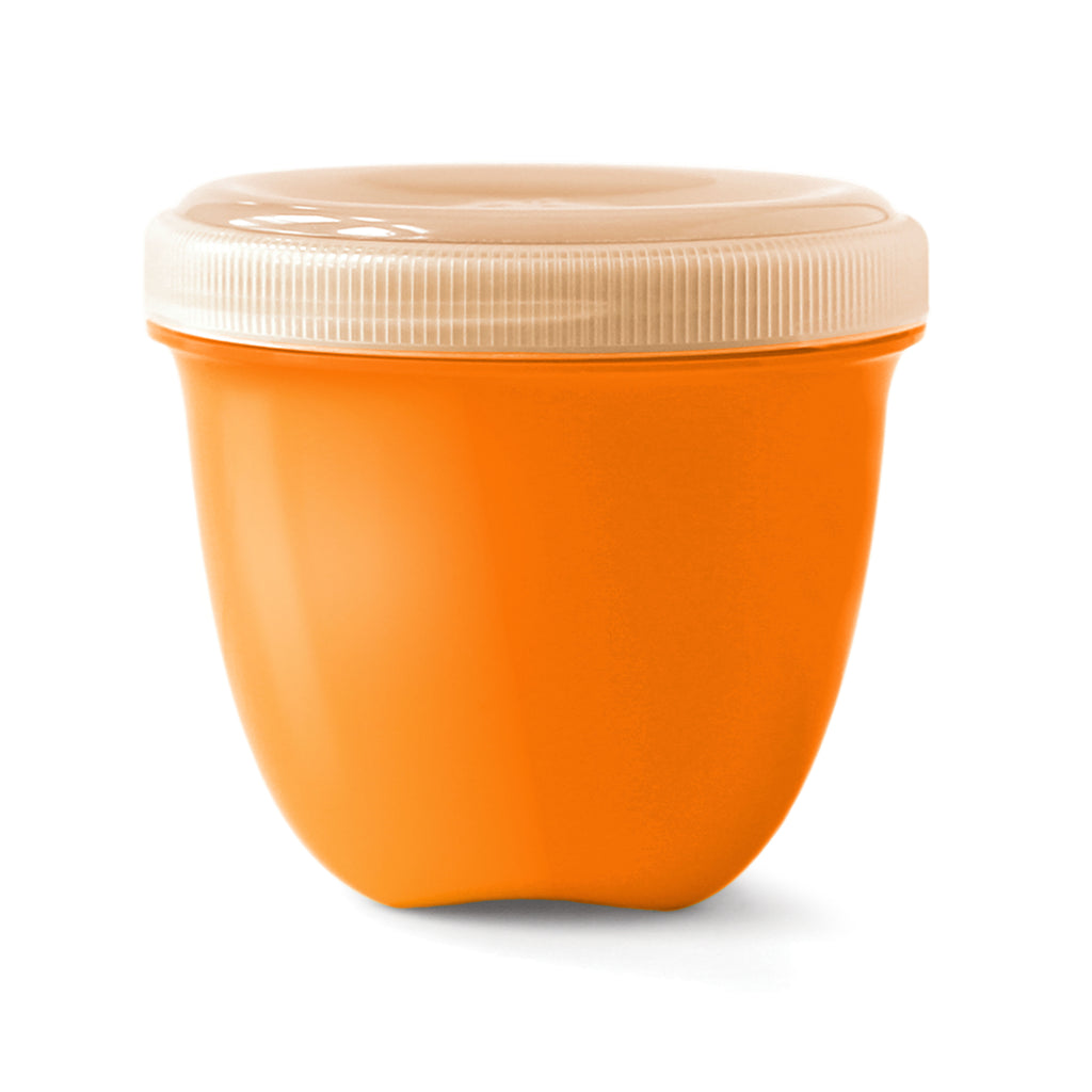 An orange plastic Preserve mini food storage container with a clear screw-on lid, shown against a plain white background.