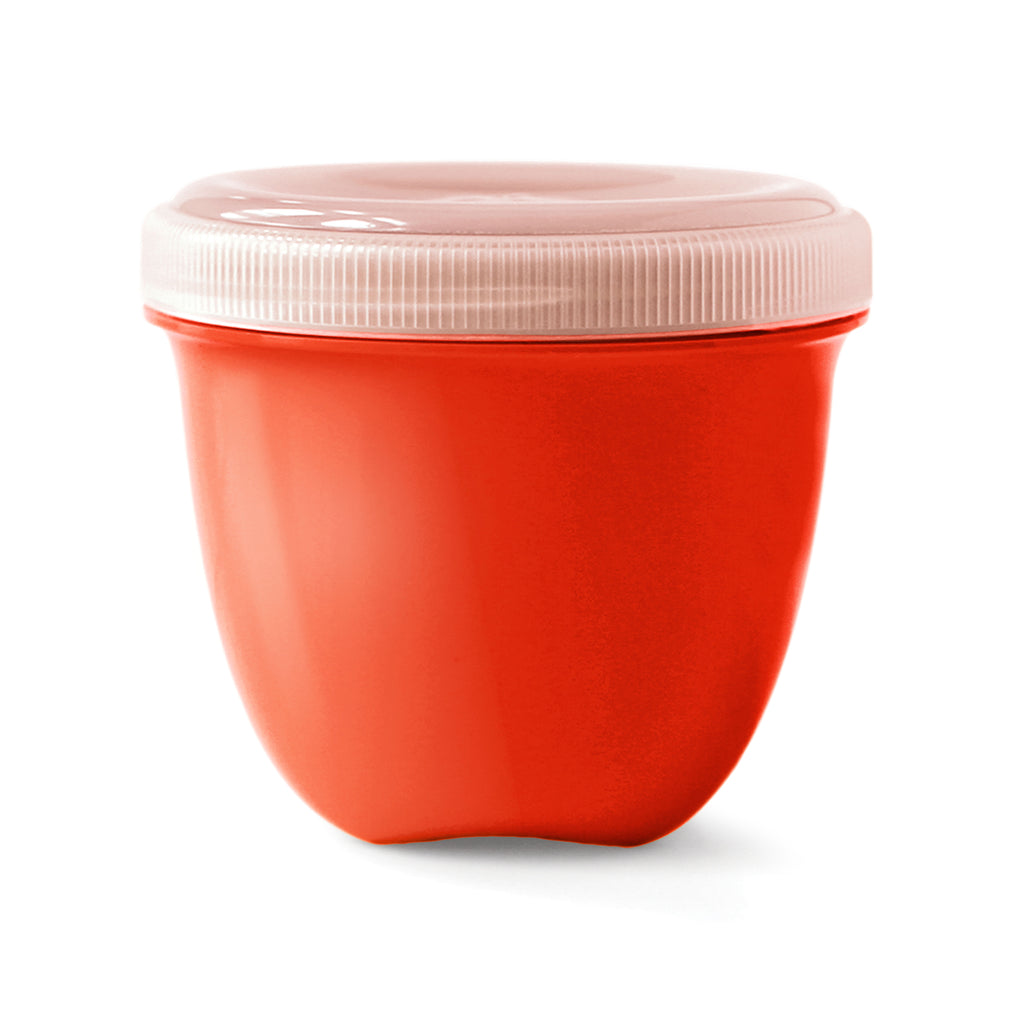 An red plastic Preserve mini food storage container with a clear screw-on lid, shown against a plain white background.