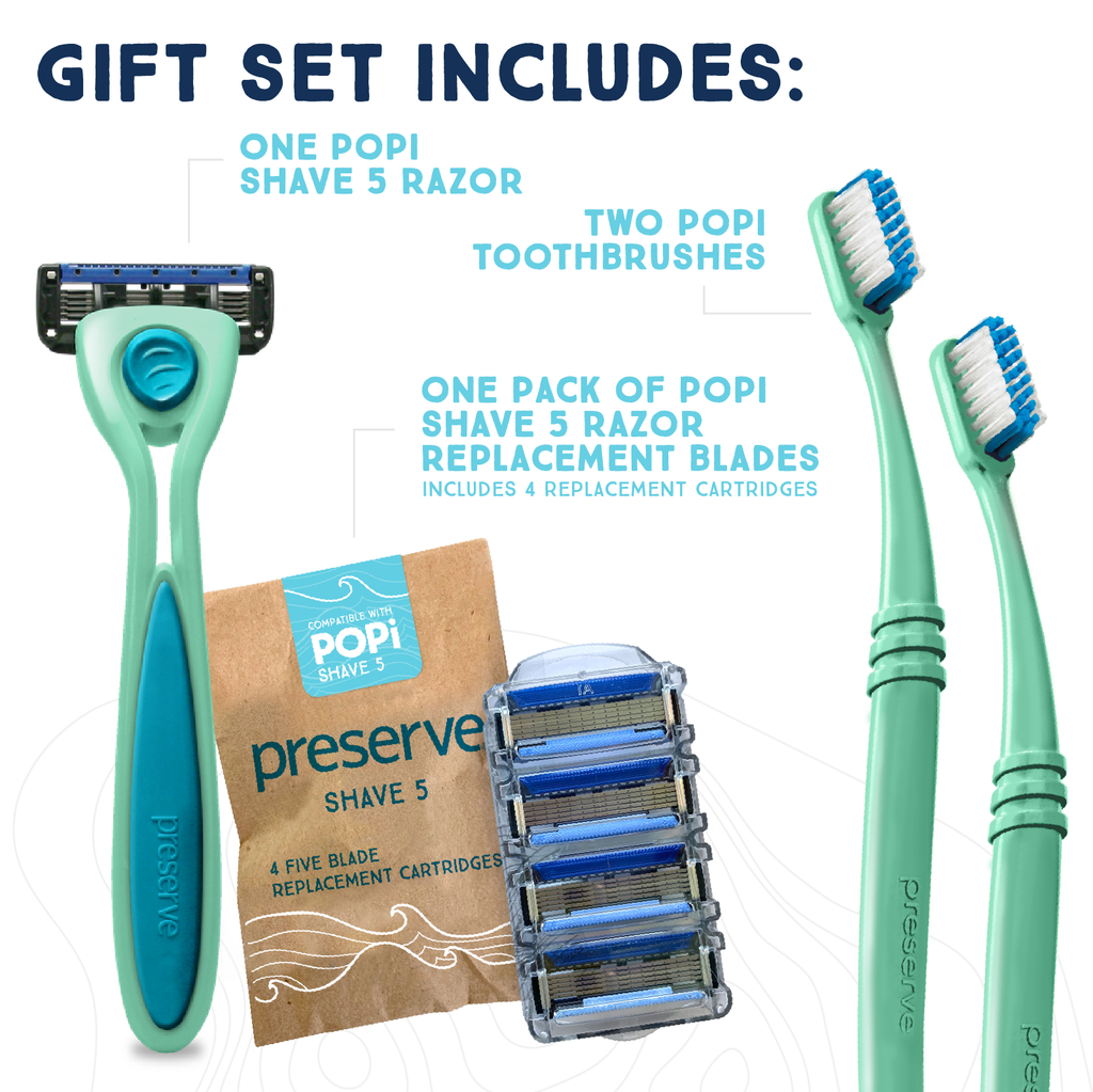 POPi Recycled Ocean Plastic Gift Set (Razor Set and Toothbrushes)