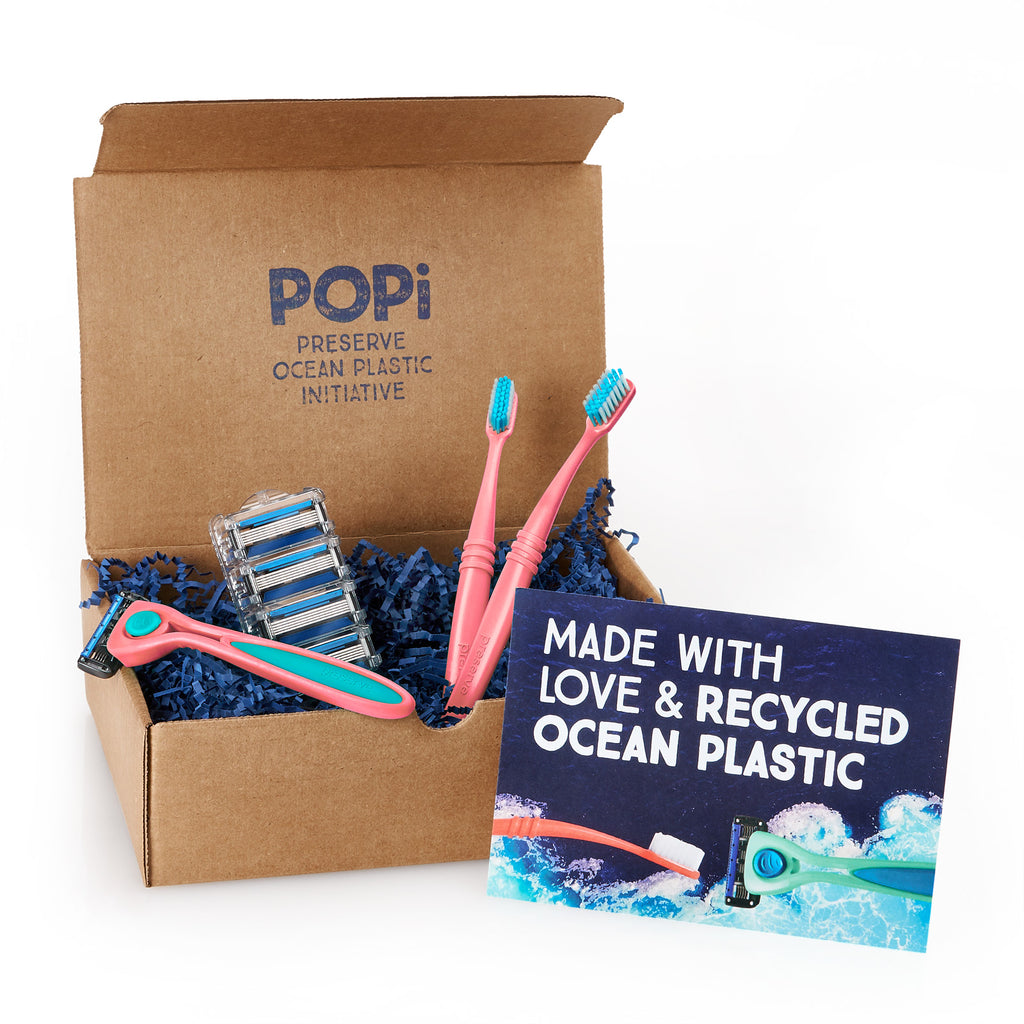 POPi Recycled Ocean Plastic Gift Set (Razor Set and Toothbrushes)