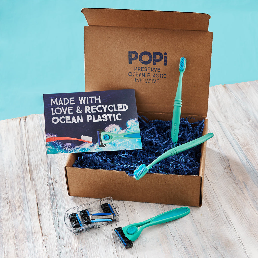 POPi Recycled Ocean Plastic Gift Set (Razor Set and Toothbrushes)