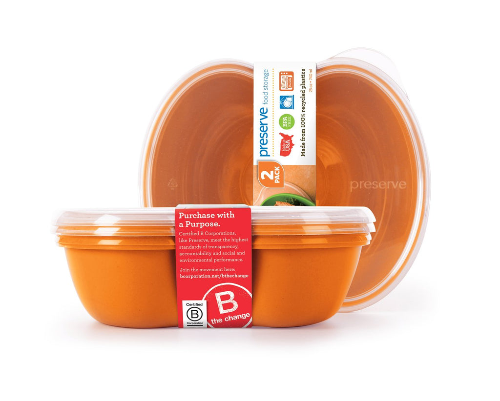 Preserve Food Storage, Orange Square, 25 Ounce - 2 pack